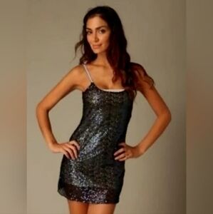 Free People Intimately Sheer Black Sequin Slip Mini Dress – Size Small ✨